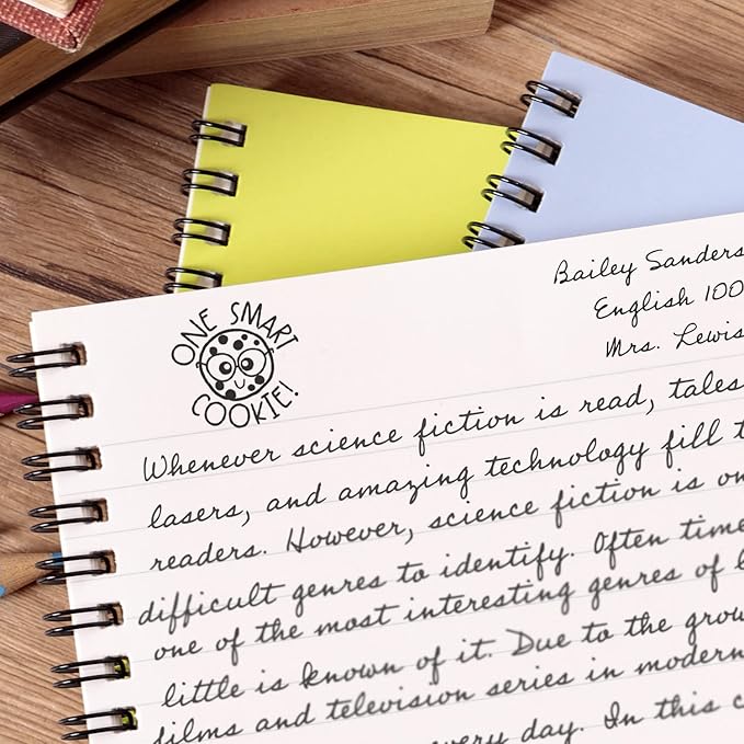 One Smart Cookie Stamp / 2000 Plus Self Inking Teacher Food Themed Treat Stamper / 9/16" Small Black Imprint Planner Worksheet School Homework Classroom Stamp