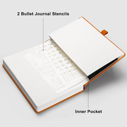 RETTACY Blank Journal Notebook, A5 Blank Journal with 192 Pages, 5.7'' × 8.3'' Medium Size, 68 LB/100 GSM Thick Paper, Leather Hardcover, for Sketching, Drawing, Painting (Orange)