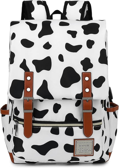 Travel Laptop Backpack Slim Vintage Backpack with USB Charging Port,Water Resistant Business Daypacks College Bag for Men Women,Fits 15.6 Inch Notebook. (Cow)