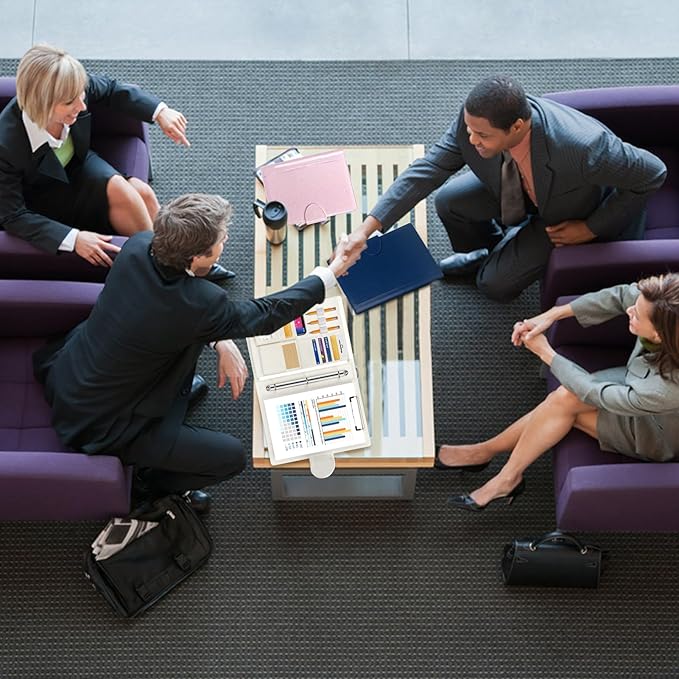 Toplive Padfolio Folder 3 Ring Binder PU Leather Portfolio, Business Interview Resume Portfolio A4/ Letter Size Document Organizer with Clipboard for Women Men, Blue