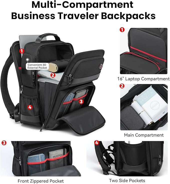 CROSSGEAR 16 Inch Business Laptop Backpack for Men, Carry on Backpack for Airplanes, Water Resistant Travel Backpack Laptop Bag Computer Backpack Casual Daypacks with USB Port for Travel