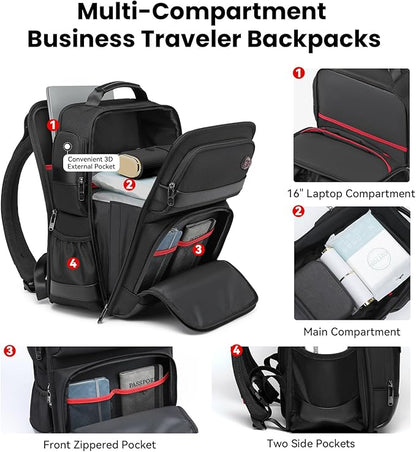 CROSSGEAR 16 Inch Business Laptop Backpack for Men, Carry on Backpack for Airplanes, Water Resistant Travel Backpack Laptop Bag Computer Backpack Casual Daypacks with USB Port for Travel