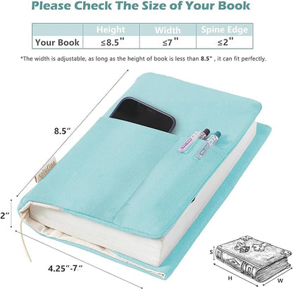 Canvas Book Covers, Washable Book Protector, Book Cover for Paperback Novels, Adjustable Book Cover for Hardcover with Pockets for Pen, Soft Cover Books, Book Lovers Gifts
