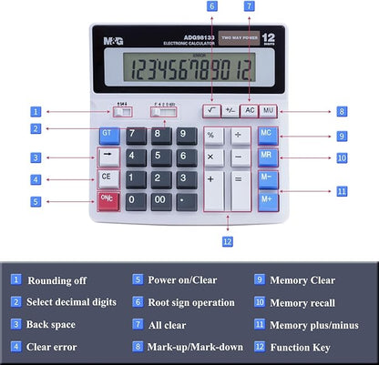 M&G Desk Calculator 12 Digit Extra Large LCD Display, Dual Solar Power and Battery, Accounting Calculator with Big Button, Battery Include, Perfect for Office Business Home Daily Use