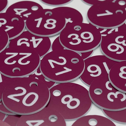 StayMax Plastic ID Number Tags Engraved Tags Key Tags Without Key Rings (1-50, Purple)