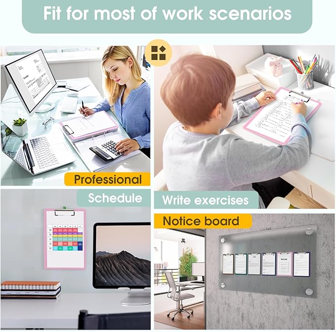 Plastic Clipboards, A4 Deep Green Clip Board 8.5x11 for Classroom, Students, Kid, Woman, Size 9" x 12.5" with Low Profile Clip, Office & School Supply