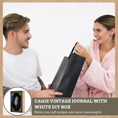 CAGIE 320 Pages Thick Hardcover Journaling Notebooks Vintage Leather Journal for Women Men A5 College Ruled Journals for Writing with Gift Box, 5.7 x 8.3 in, Blue