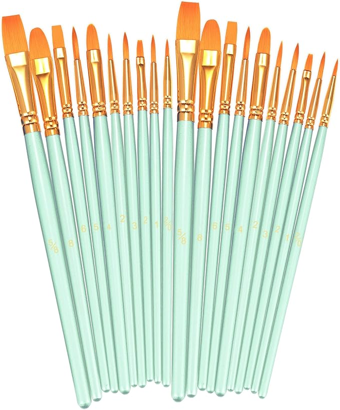 BOSOBO Paint Brushes Set, 2 Pack 20 Pcs Round Pointed Tip Paintbrushes Nylon Hair Artist Acrylic Paint Brushes for Acrylic Oil Watercolor, Face Nail Art, Miniature Detailing & Rock Painting, Green