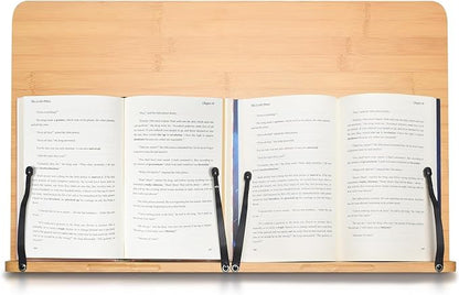wishacc 24" Oversized Large Bamboo Book Stand & Holder for Reading Hands Free for Large Books in Bed,Cookbook,Textbook,Law,with 8 Adjustable Height Laptop Stand
