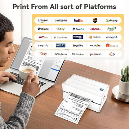 Bluetooth Thermal Shipping Label Printer, Wireless 4x6 Shipping Label Sticker Printer for Small Business and Office, Compatible with Android&iOS Windows, Used for Amazon, Shopify, Etsy USPS