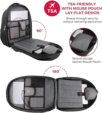 Swissdigital Design TSA Laptop Backpack Men's USB Charging Port Large Capacity Business Travel Backpack Black| With Apple Find My Network (TERABYTE J16BTFB-41) One Nation One World