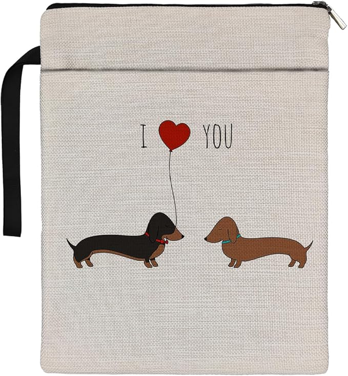 Dachshund Book Sleeve,Dachshund I Love You Book Sleeve Book Covers Book Protector Pouch with Zipper,Book Sleeve Gifts for Book Lovers Readers,Book Cover for Paperback 9.4x12.1 Inch
