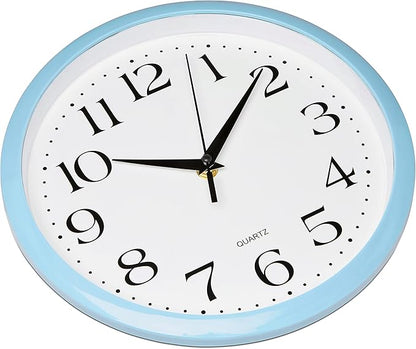 Bernhard Products Light Blue Wall Clock Silent Non Ticking - 10 Inch Quality Quartz Battery Operated Round Easy to Read Home/Kitchen/Office/Classroom/School Clock