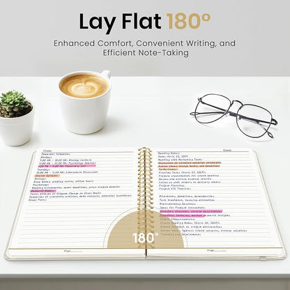 Lined Spiral Journal Notebook for Women, A5 College Ruled Journals for Writing, Hardcover Notebooks for Work, Note Taking and Office School Supplies,140 Pages - Grey Beige