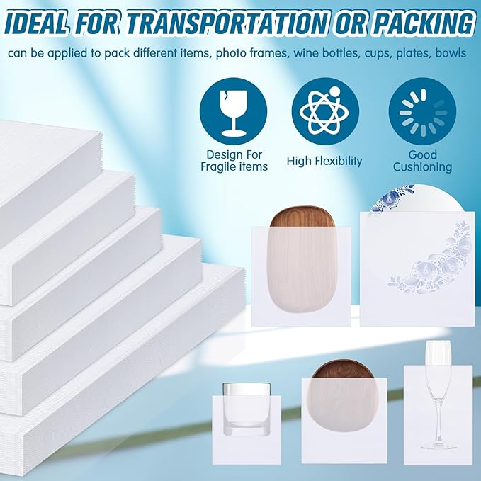 100 Pack Foam Pouches for Packing Supplies Cushion Foam Pouch for Dishes Chinaware Glasses Moving Fragile Items Wrapping and Transportation Storage (5 Sizes)