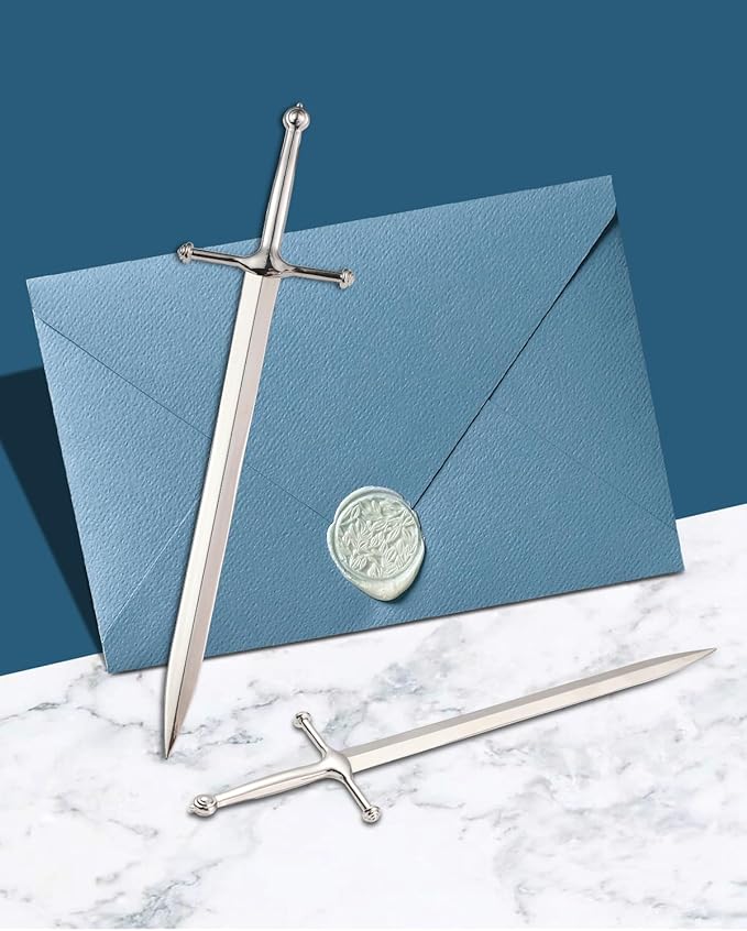 Letter Opener Envelope Slitter Mail Opener Tool Sword Letter Opener Vintage Decorative Letter Opener Knife Desks Decoration Silver Ergonomic Grip Handle Office Mail Supplies