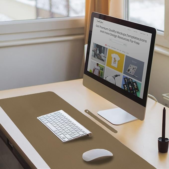 Boutilon Leather Desk Pad 35" x 17", Non-Slip, Waterproof PU Leather, Dark Apricot