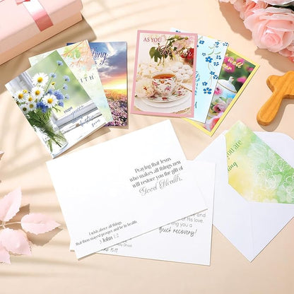36 Sets Christian Get Well Soon Cards with Scripture Assorted Religious Bible Verse Wishing You Well Greeting Cards with Envelope(Floral Design)