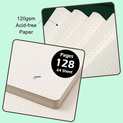 Dotted Journal/Notebook - Dot Grid Hard Cover Notebook, Premium Thick Paper with Fine Inner Pocket, Black Smooth Faux Leather, Pen Loop, 5.3'' x 8.26'' - Turquoise