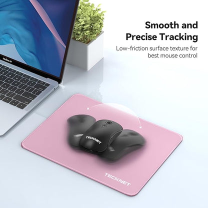 TECKNET Mouse Pad with Anti-fray Stitchin, Waterproof Surface & Non-Slip Rubber Base with Stitched Edges Gaming Mouse Mat for Laptop，Compatible with Laser and Optical Mice - Pink