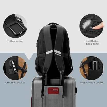 Swissdigital Design Large Business Laptop Backpack with Smart USB Charging Port, Travel Backpack Fits 15.6 inches laptops, Water Repellent College Backpack for Men Women (VECTOR SD803-34 Tan/Black)