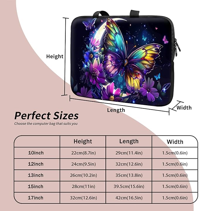 Universal Tablet Laptop Sleeve Case 10 inch, Color Moon Butterfly Slim Carrying Case Durable Handbag Travel Laptop Bag for 7 to 10-inch Laptops/Notebook/Kids Tablet/ipad/eBook Readers