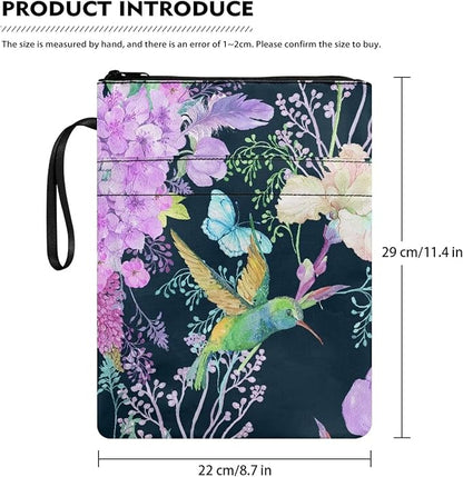 COEQINE 9x11 Book Sleeves Book Covers Portable Hummingbirds Aesthetic Zippered Book Cover Case with Pen Holder for Travel Accessories