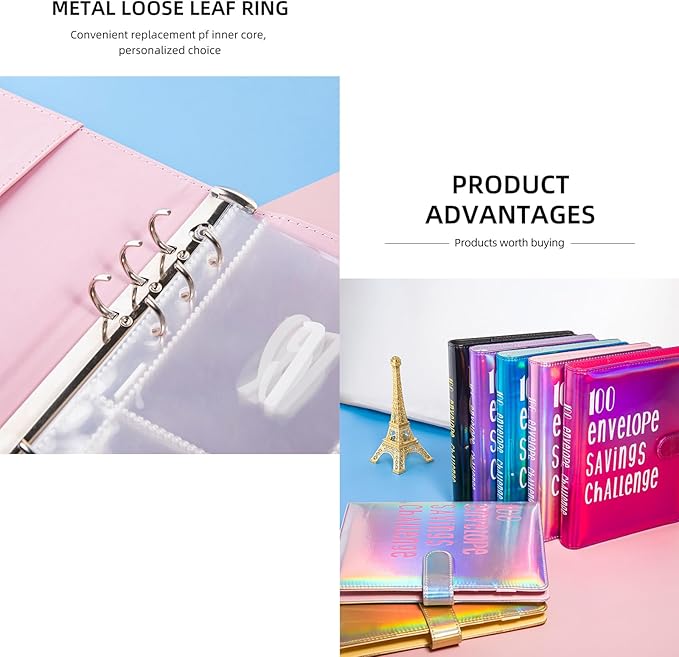 100 Envelopes Challenge Binder Savings Challenges Book, A5 Money Saving Planner Cash Envelope Budget Binder with Erasable Pen, Easy and Fun Way to Save $5,050, 10,000 and $500 (Dazzle Pink)