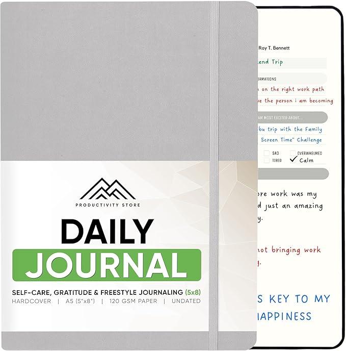 Best Daily Journal for Men & Women for Mindfulness, Productivity, Happiness & Self Care | Gratitude Journal, Affirmation Journal, Positivity Journal, Manifestation Journal, Self-Care Journal, Habit Tracker & Daily Journal with Prompts (Gray)