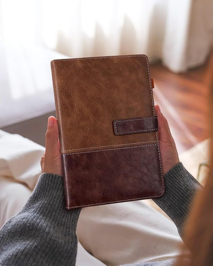 Leather Notebook Journal with Pen, A5 Lined Hardcover Notebook with Magnetic Closure, 240 Pages Daily Journal for Men Women, Ruled Journal Notebooks for Work, Writing, Note Taking - Brown