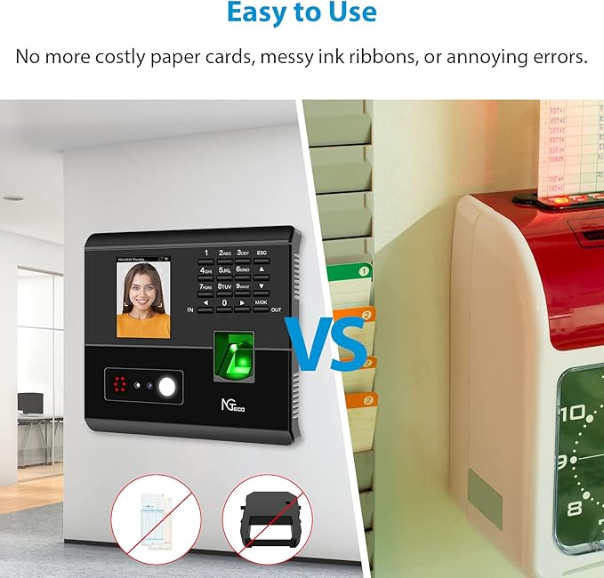 NGTeco Time Clocks for Employees Small Business with Face, Fingerprint, RFID and PIN Punching in One, MB1 Office Time Card Machine Automatic Punch with APP for iOS Android (0 Monthly Fee)