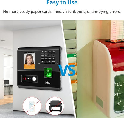 NGTeco Time Clocks for Employees Small Business with Face, Fingerprint, RFID and PIN Punching in One, MB1 Office Time Card Machine Automatic Punch with APP for iOS Android (0 Monthly Fee)