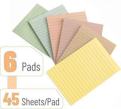 Mr. Pen Vintage Lined Sticky Notes - 4x6, 6 Pads, 45 Sheets, Colorful