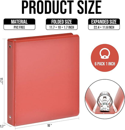 3 Ring Binder 1 Inch, IntoJoy 6 Pack Clear View 3 Hole Binder PVC-Free Fits 8.5x11 Inch Paper Flexible Round Ring Binders for School Office Home Binder Supplies (Orange)