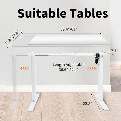 Electric Standing Desk Frame, Height Adjustable Table Legs with Memory Controller, Stand Up Desk Frame Up to 47.2", Ergonomic Standing Desk Base for Home and Office, White Frame Only