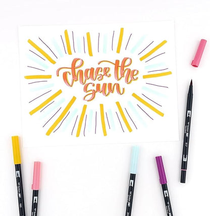 Tombow 56189 Dual Brush Pen Art Markers, Tropical, 10-Pack. Blendable, Brush and Fine Tip Markers