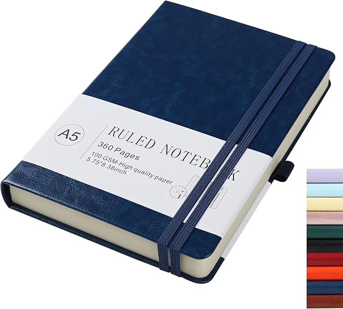 Journal Notebook Journal for Men/Women Journals for Writing A5 180Sheets 360Pages College Ruled Notebook 100gsm Lined Paper Leather Hardcover Journal 5.9'' X 8.4'' (Dark Blue)