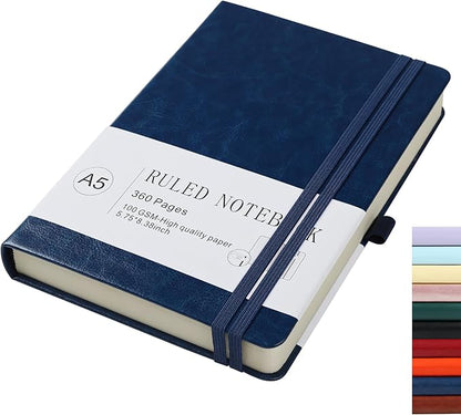Journal Notebook Journal for Men/Women Journals for Writing A5 180Sheets 360Pages College Ruled Notebook 100gsm Lined Paper Leather Hardcover Journal 5.9'' X 8.4'' (Dark Blue)
