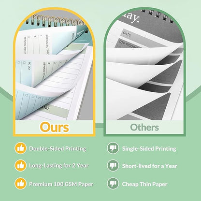 SUNEE Weekly To Do List Notepad - Last for 2 Years, 52 Undated Sheets, 8.5"×11", Spiral Weekly Desk Planner Pad for Adults and Kids, School, Home & Office - Green