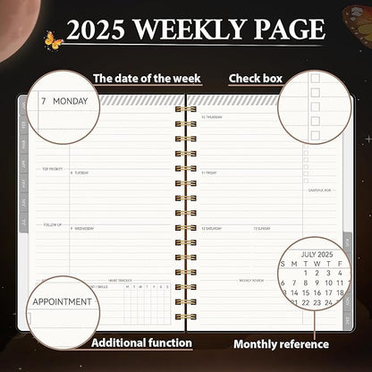 2025 Planner Weekly & Monthly Agenda Book, Daily Planner Hardcover, 2025 To Do List Notebook with Monthly Tabs, Pocket, Spiral Bound, Elastic Closure, Thick Paper(6 * 8.5) Butterfly