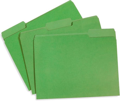Blue Summit File Folders, Letter Size, 1/3 Tab, Green, Great for Organizing and Easy File Storage, 200 Per Box