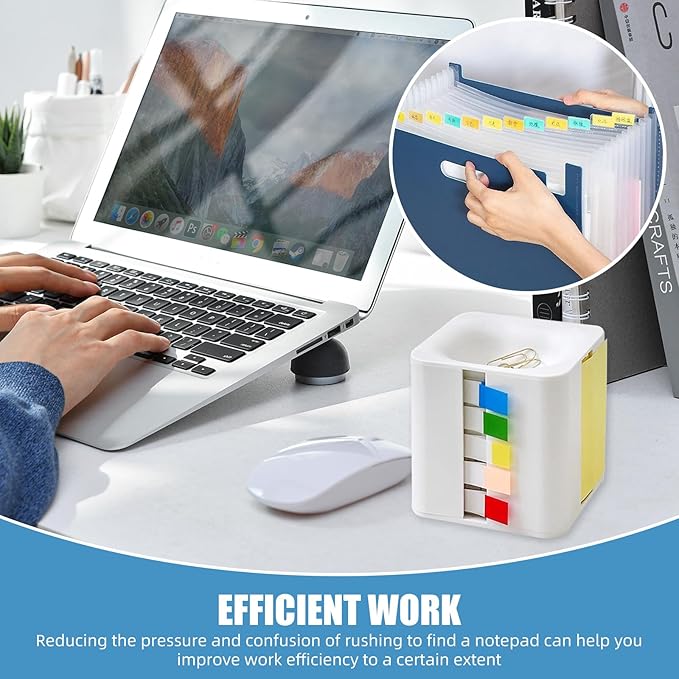 5-in-1 Note Dispenser and Holder with Self-Adhesive Notepad and Color Flat Labels, Note Organizer for Home, School, Office (White)