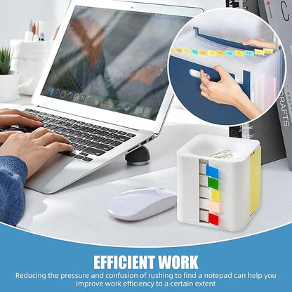 5-in-1 Note Dispenser and Holder with Self-Adhesive Notepad and Color Flat Labels, Note Organizer for Home, School, Office (White)