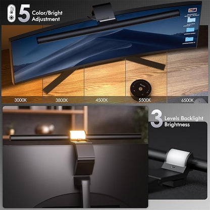 Quntis Monitor Light Bar with Remote, 16.7'' Eye Care No Glare Computer Light Bar with Backlight, Auto-Dimming & Timer, Stepless Dimming Monitor Lamp for Desk Gaming Home Office Curved Monitors