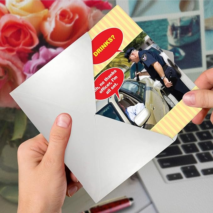 NobleWorks - Humorous Birthday Greeting Card with 5 x 7 Inch Envelope (1 Card) Bday No Thanks Officer 9800