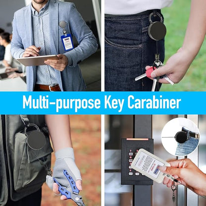 Heavy Duty Metal Retractable Badge Reels, ID Badge Holder with Belt Clip Key Ring, Retractable Metal Keychain Badge Holder, 1 Pack