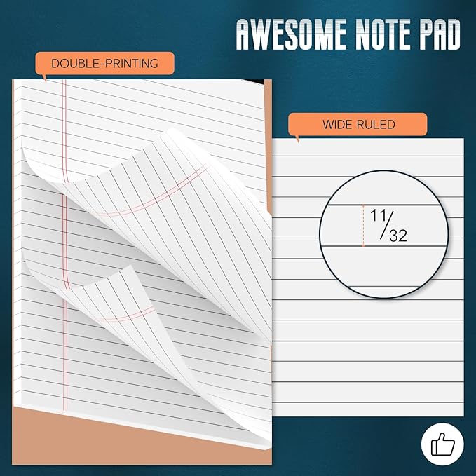 3 Pack White Legal Pads 8.5 x 11 Note Pads, Wide Ruled Notepads, Micro Perforated Lined Note Writing Pads 30 Sheets per Notepad Double-Side Printed Legal Note Pad 8.5x11'' for Home, Office, School