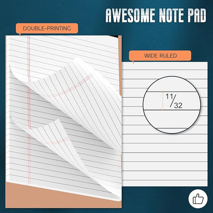White Legal Note Pads 8.5''x 11'', 6 Pack Legal Paper Note Pads, Micro Perforated Wide Ruled Lined Writing Pads 30 Sheets/60 Pages for Home Office School Work Legal Notepads Double-Side Printed Per