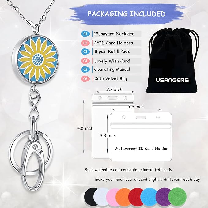 Lanyards for Women - Teacher Lanyards for ID Badges and Keys Stainless Steel Necklace Lanyard with ID Holder, Teacher Appreciation Gifts Sunflower Female Employee Nurse Accessories Work Office Jewelry
