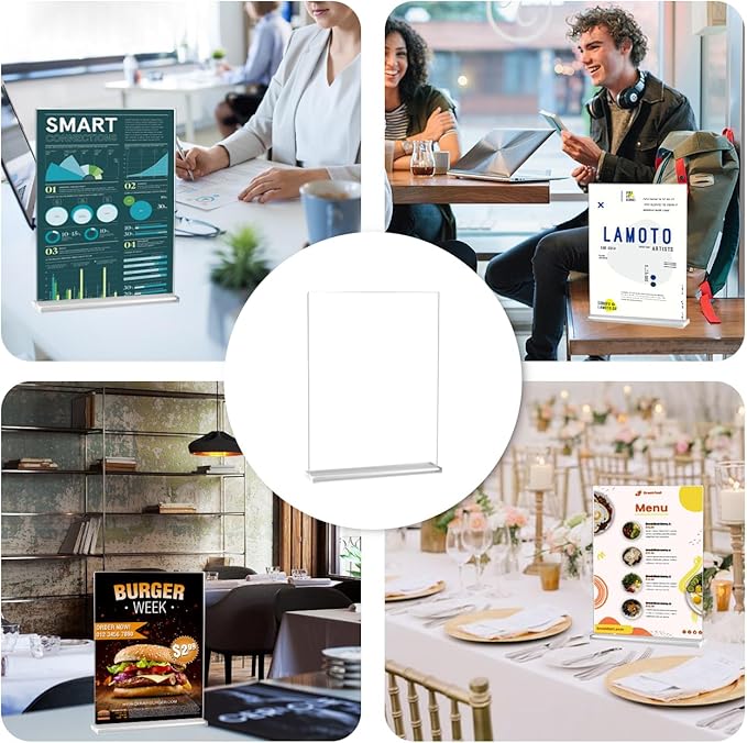 6 Pack Acrylic Sign Holder 8.5 X 11, Vertical T Shape Clear Plastic Sign Holder, Double Sided Clear Display Stand Table Top Sign Paper Holder, Sign Holder Suitable for Office, Store, Restaurant